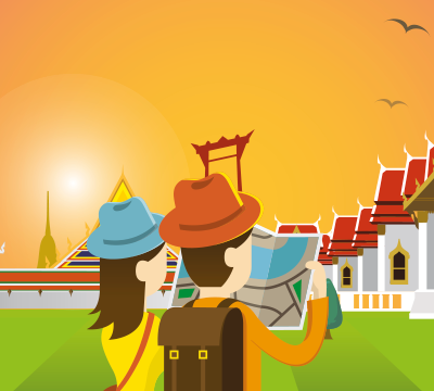 ilustración viajeros en Tailandia