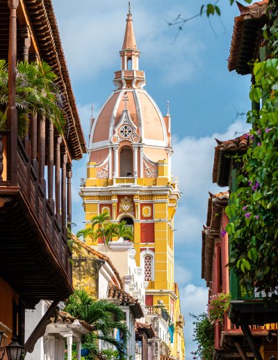 colorful street of cartagena de indias old town, colombia