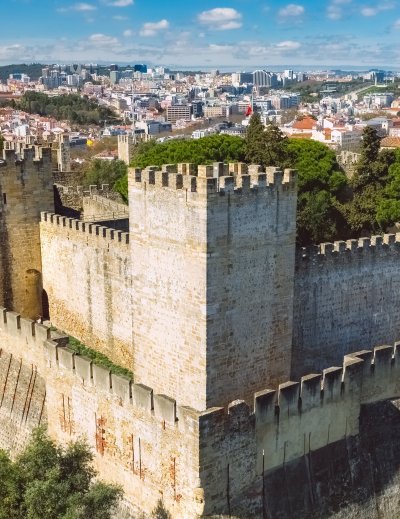 Aerial view of Sao Jorge castle or St. George castle at Lisbon, Portugal. High quality photo