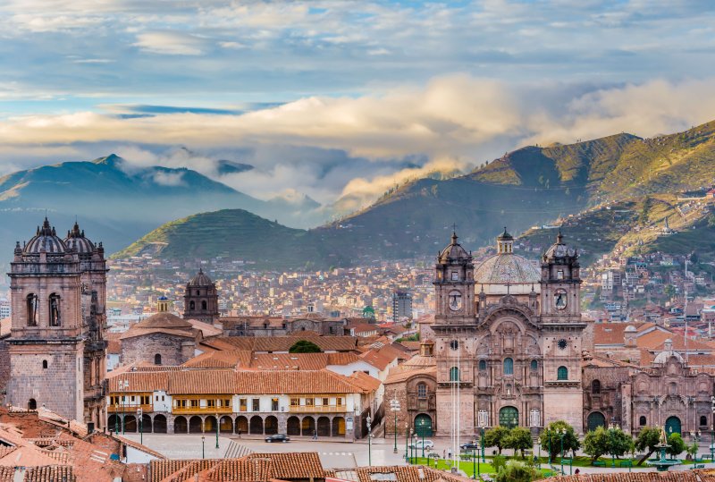 Morning sun rising at Plaza de armas, Cusco, City
