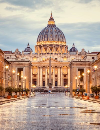 St. Peter's Basilica in the evening from Via della Conciliazione
