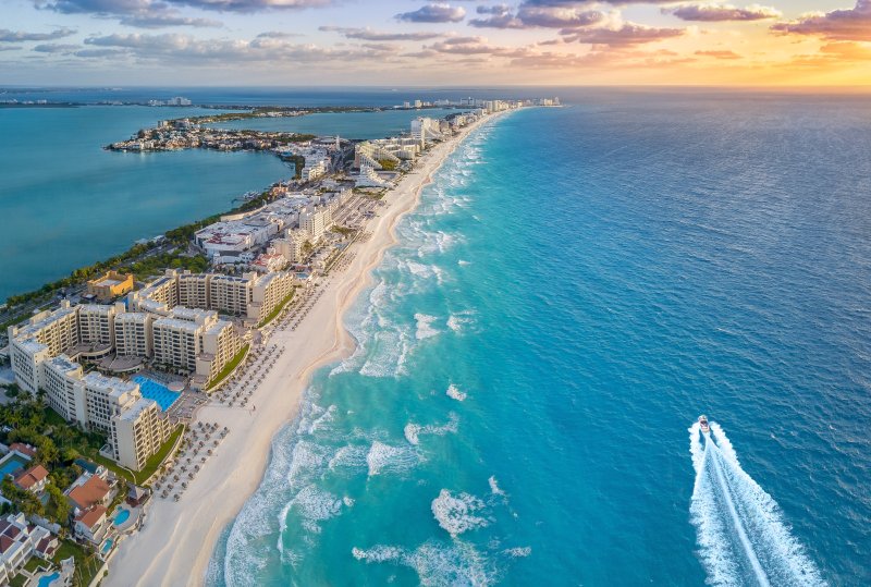 Cancun Coast with sun